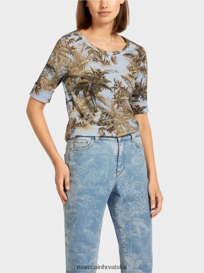 svijetlo puder plava Marc Cain majica s printom u finom rebrastom dizajnu odjeća 4D66P41412