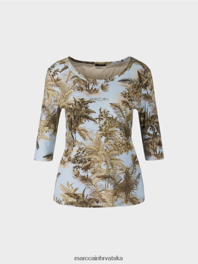 svijetlo puder plava Marc Cain majica s printom u finom rebrastom dizajnu odjeća 4D66P41412