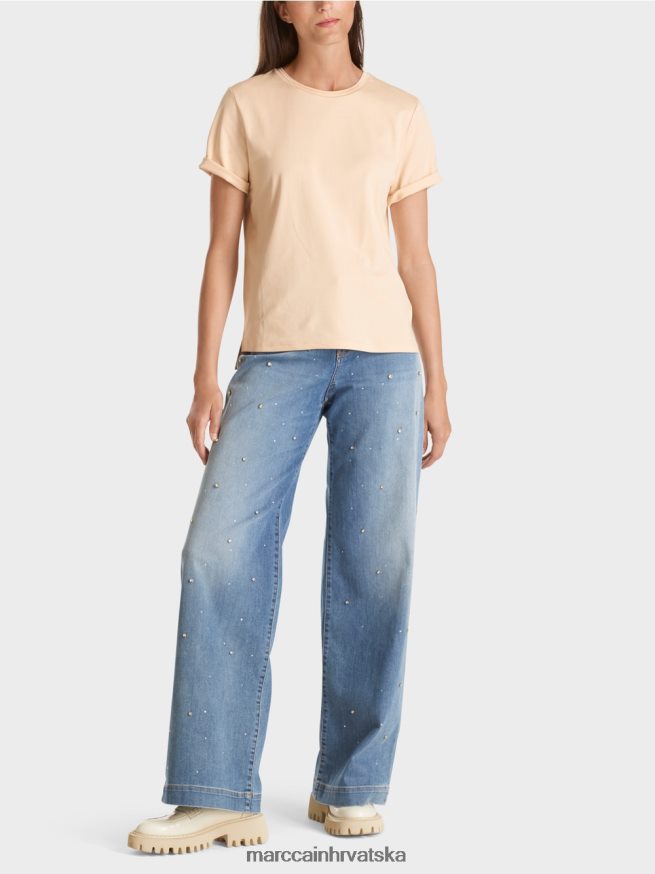 tamna krema Marc Cain majica kratkih rukava sa širokim okruglim izrezom odjeća 4D66P41275