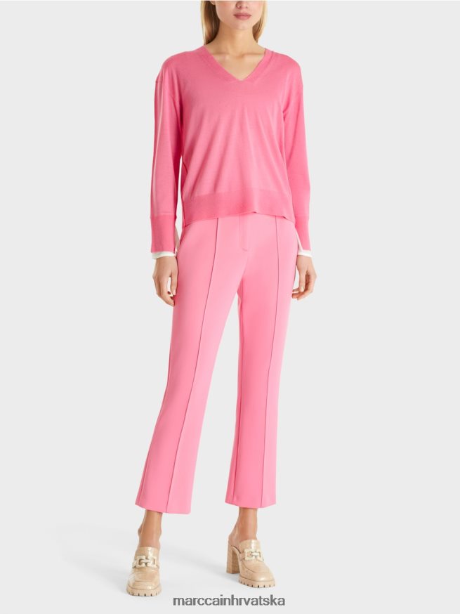 jarko ružičasta Marc Cain nježni pleteni džemper s v-izrezom odjeća 4D66P41166