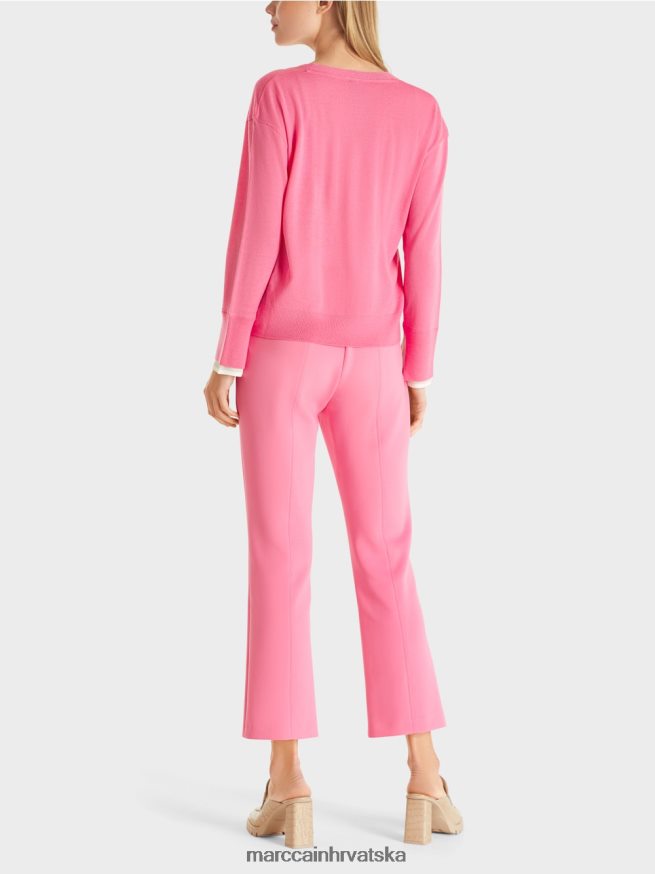 jarko ružičasta Marc Cain nježni pleteni džemper s v-izrezom odjeća 4D66P41166