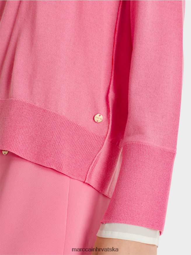 jarko ružičasta Marc Cain nježni pleteni džemper s v-izrezom odjeća 4D66P41166