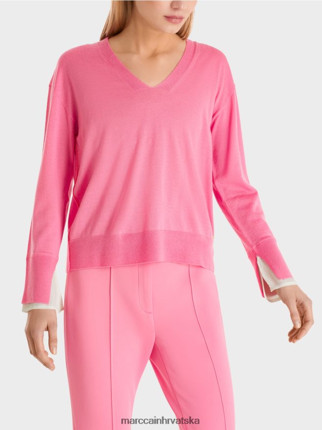 jarko ružičasta Marc Cain nježni pleteni džemper s v-izrezom odjeća 4D66P41166