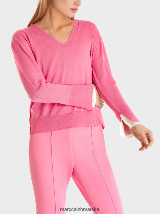 jarko ružičasta Marc Cain nježni pleteni džemper s v-izrezom odjeća 4D66P41166