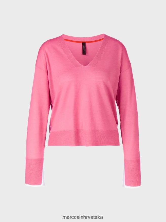 jarko ružičasta Marc Cain nježni pleteni džemper s v-izrezom odjeća 4D66P41166