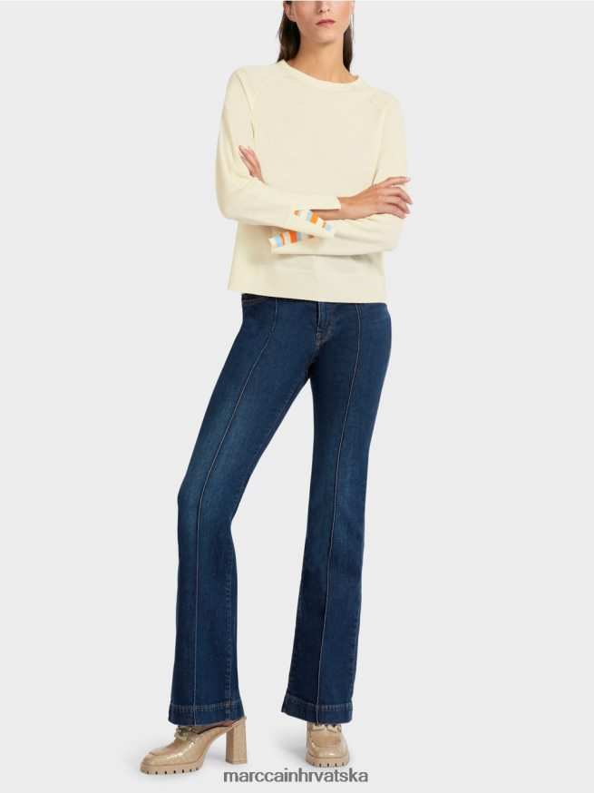 krema u prahu Marc Cain pleteni džemper s kontrastnim prorezom na rukavima odjeća 4D66P41203