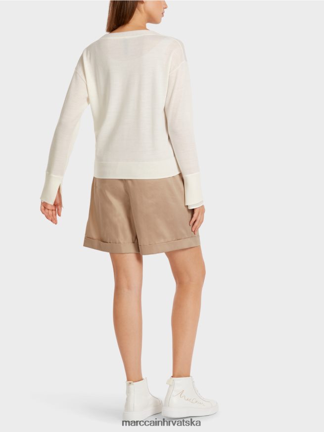 prljavo bijela Marc Cain nježni pleteni džemper s v-izrezom odjeća 4D66P41158