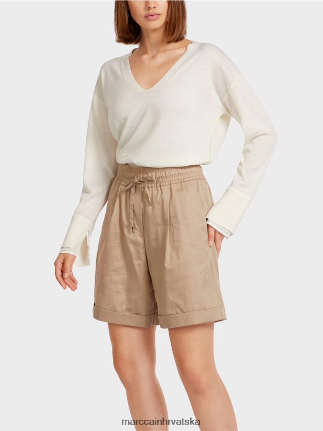 prljavo bijela Marc Cain nježni pleteni džemper s v-izrezom odjeća 4D66P41158