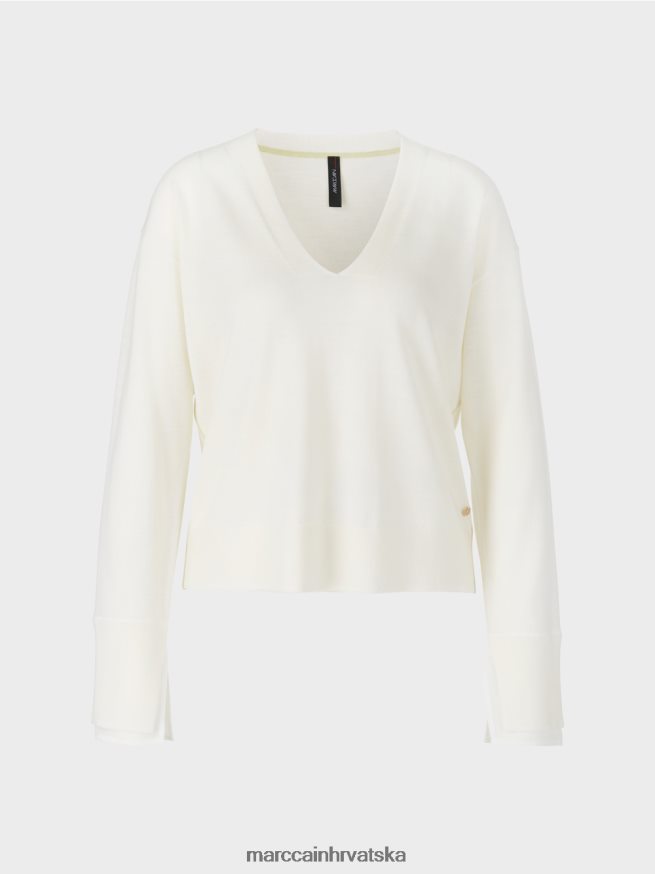 prljavo bijela Marc Cain nježni pleteni džemper s v-izrezom odjeća 4D66P41158