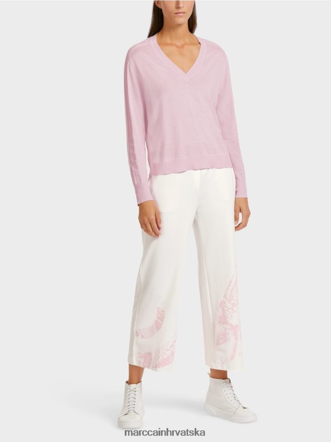 svijetla boja lavande Marc Cain elegantan fino pleteni džemper s v izrezom odjeća 4D66P41156