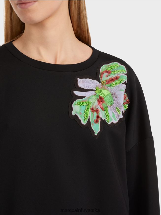 crno Marc Cain trenirka s cvjetnom aplikacijom odjeća 4D66P41221