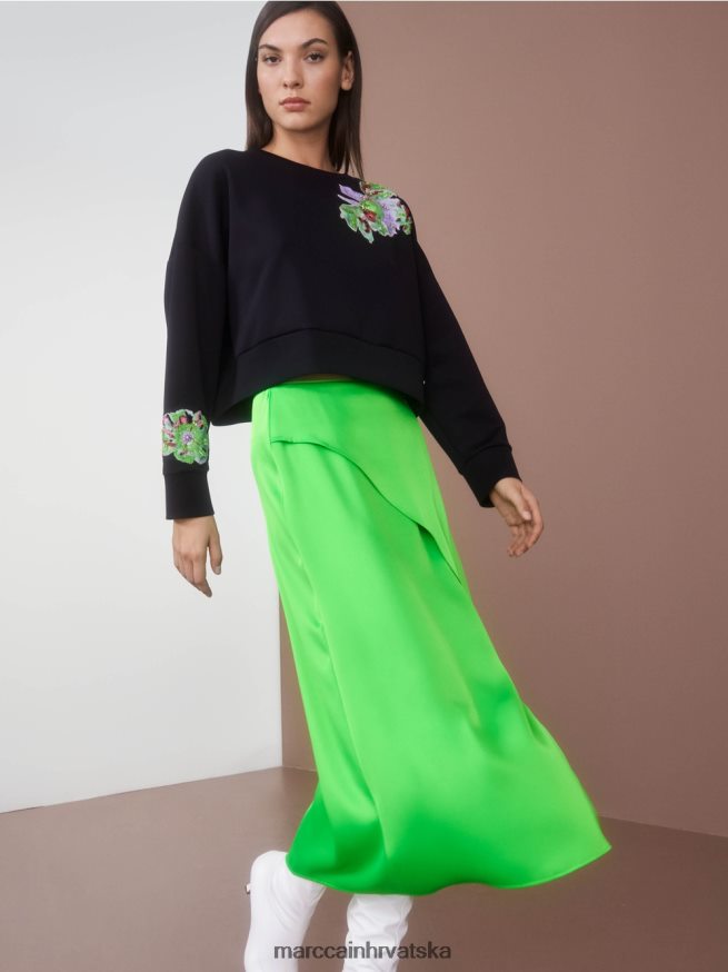 crno Marc Cain trenirka s cvjetnom aplikacijom odjeća 4D66P41221