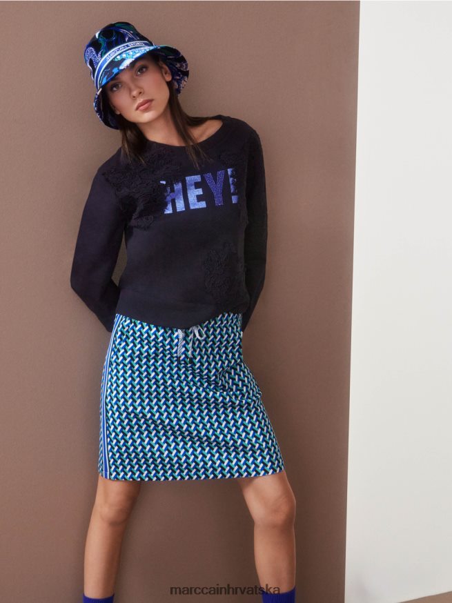 ponoćno plava Marc Cain trenirka sa svjetlucavima i čipkom odjeća 4D66P41219