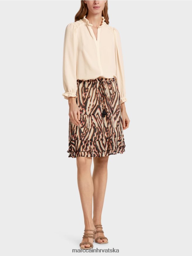 duboka crvena Marc Cain kratka suknja s volanima od krepa od viskoze odjeća 4D66P4477