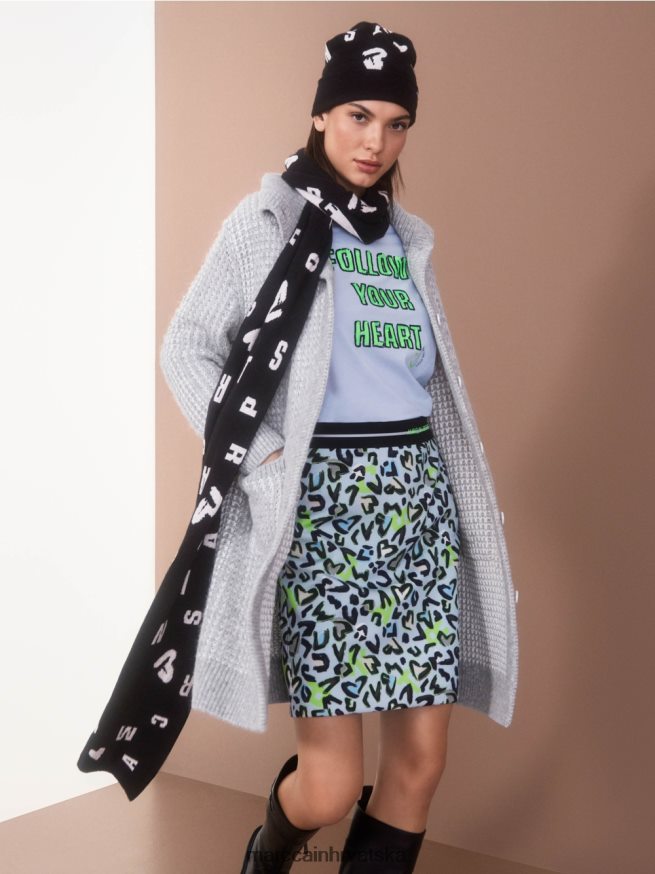 meka puderasto plava Marc Cain uska mini suknja s printom grafita odjeća 4D66P4470