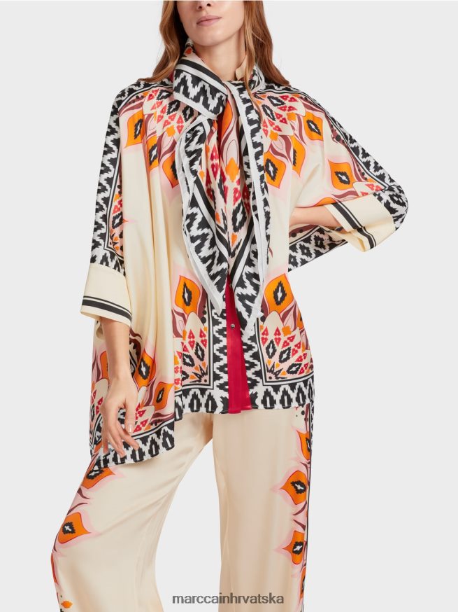 krema Marc Cain svileni šal s cvjetnim printom oprema 4D66P41713